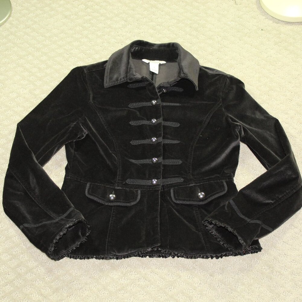 White House Black Market Sz 4 Military Style Velvet Jacket Silver Buttons Blazer